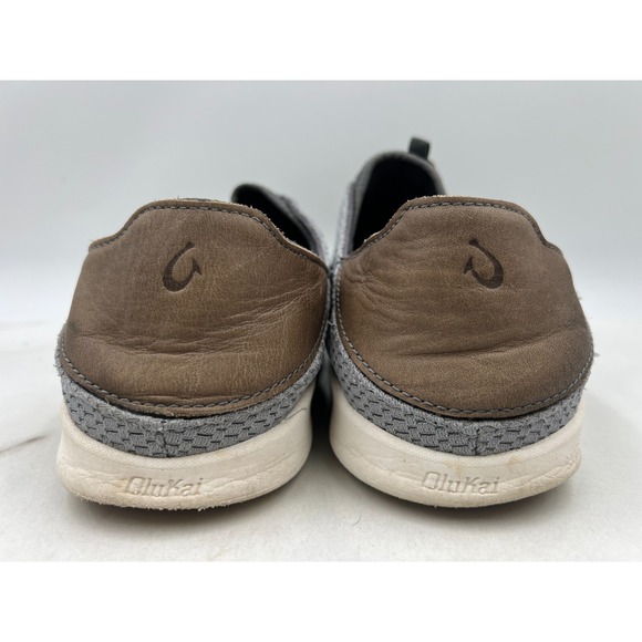 OluKai Shoes Mens Size 11 Gray Brown Leather Alapa Li Slip Ons 10395-1013